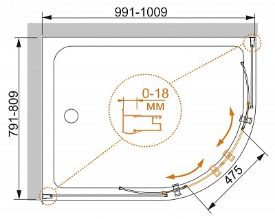 ДУШЕВОЙ УГОЛОК CEZARES PRATICO-RH-2 100/80-P-Cr