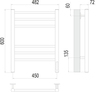 Полотенцесушитель "Аврора" 450х600 П6 КС электро черный муар (RAL )  TERMINUS СНЯТО С ПРОИЗВОДСТВА