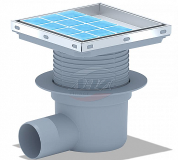 Трап гориз. Ду 50  регулируемый с нержавеющей решеткой 150*150 под плитку ТА5812