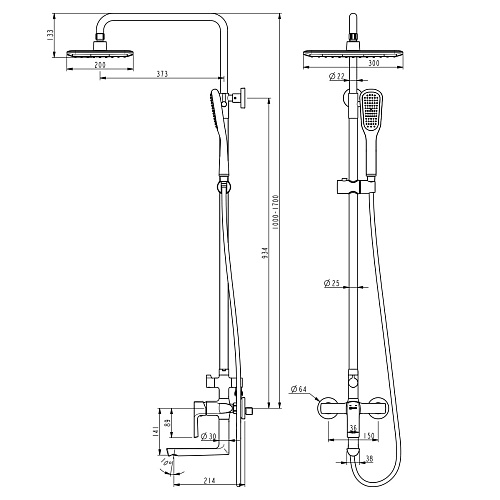 Душевая система "URSUS" (7262BL) черная LEMARK 