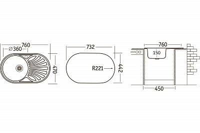 Мойка нерж врезная  UKINOX 76х47 (0,6х150) "Фаворит" левая лайн  FAL760.470-GT6K 2L