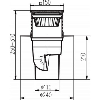 Трап  "MCH"  верт 110\150х150 нерж.сухая заслонка (KVS) (327 S-N) (4/1)