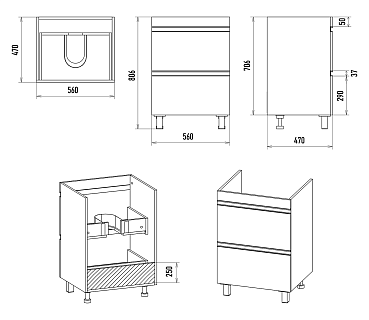 Комплект мебели 60 "Ингрид-60" напольная 2 ящ. эмаль MISTY (ум.Анита,58)