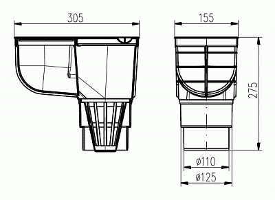 Сток "MCH" прямой для дождевой и крышевой воды KV 110/125 (325С) (4/1)
