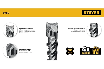 БУР SDS-PLUS HERCULES-4X d6x160  STAYER (29290-160-06)