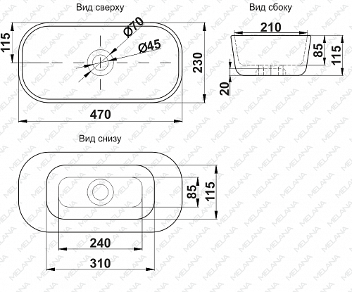 Умывальник фигурный 78161 MELANA