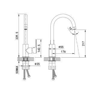 Смеситель для кухни с каналом для фильтрованной воды, сатин, Cuba, IDDIS, CUBBNFJi05