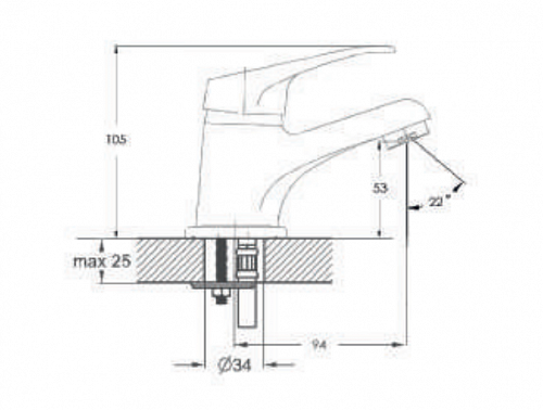 Смеситель д/раковины Solone (LUN1-A031) ф 40 на шпильке