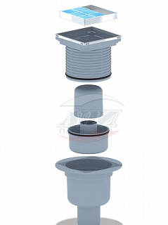 Трап верт Ду 50 регулируемый с нержавеющей решеткой 100*100 под плитку ТА5902