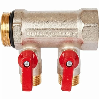 Коллектор с шар. краном красный 1"х1/2х2  (SMB 6210 011202) STOUT 