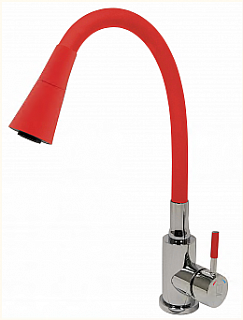 Смеситель д/кухни SOLID d35 двухрежимн. красный гибкий излив, нерж. гайка 3512 ARGO 43346