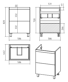 Комплект мебели 60 "Атлантик-60" напольная 2 ящ. глянцевая эмаль MISTY (ум.Аллегро-60)