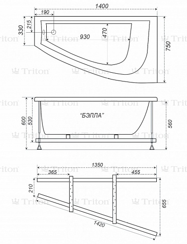 Ванна акриловая TRITON Белла правая/левая