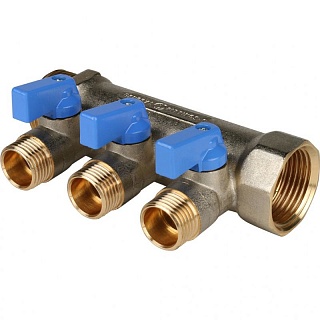Коллектор с шар. краном синий 1"х1/2х3  (SMB 6201 011203) STOUT