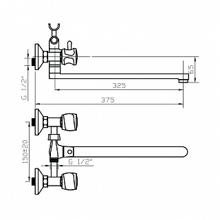 Смеситель д/ванны LEONIDO дайвотер клапанный, к/б керамика 112L ARGO 10020/44197 снят с призводства