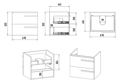 Комплект мебели 70 "Ненси-70" подвесная 2 ящ. серая мат. эмаль (ум.Como-70)  MISTY 