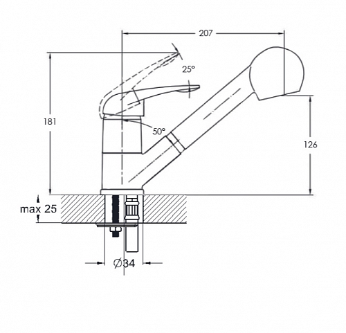 Смеситель д/кухни Solone (KEN4-A031)  вытяжной излив