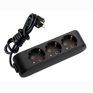 Удлинитель ЧЁРНЫЙ 3 розетки 5м. с заземлением 10А  ПВС