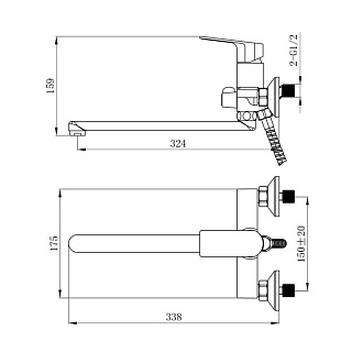 Смеситель д/ванны "AMA" (AMA-1015BL) длинный излив черный TOKITO