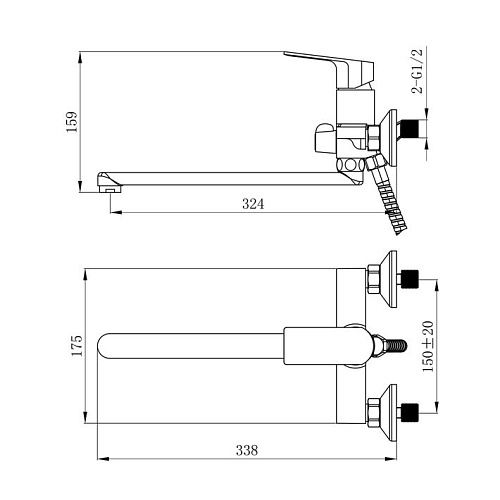 Смеситель д/ванны "AMA" (AMA-1015BL) длинный излив черный TOKITO