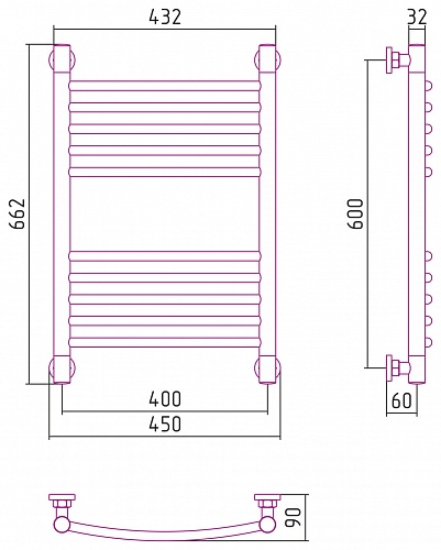 Полотенцесушитель Сунержа ДР Богема выгнутая 600х400 состаренная бронза