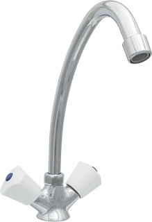 Смеситель д/кухни двухручк.белый ЦС-СМ 12/2 гайка кер.H-200 (СМ504801) 