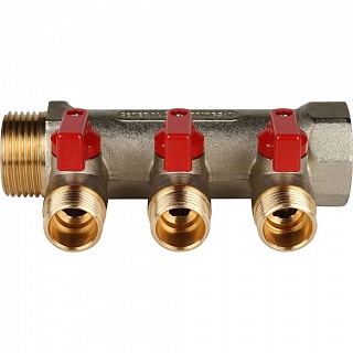 Коллектор с шар. краном красный 1"х1/2х3  (SMB 6200 011203) STOUT