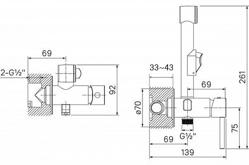Встраиваемый смеситель с гигиеническим душем 003WTR0i08 белый