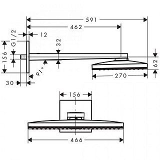 Верхний душ HANSGROHE Rainmaker Select 460х270 1реж.,бок.кроншт. 24003400
