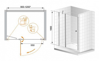 ДУШЕВАЯ ДВЕРЬ В НИШУ CEZARES ELENA B-12 100-C-Cr