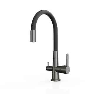 Смеситель д/кухни "AISAI" (AIS-1019) вороненая сталь под фильтр с гибким изливом черный TOKITO (фитинг под фильтр выписывать дополнительно арт.46553)