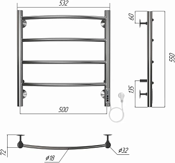 Полотенцесушитель "Классик" 500х550 П4  электро TERMINUS (50)