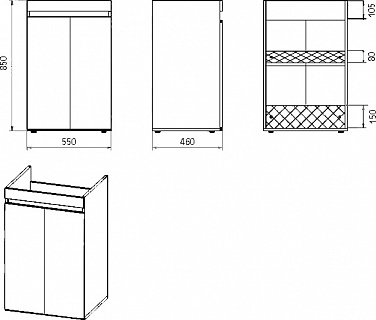 Комплект мебели 55 "Фостер,55" под стир. машинку напольная прямая правая MISTY (ум.Гавана,120)