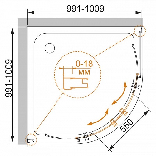ДУШЕВОЙ УГОЛОК CEZARES PRATICO-R-2 100-C-Cr