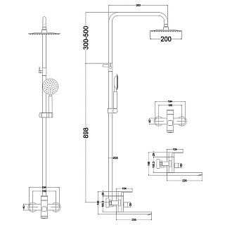 Душ.система MELANA STELLO нерж. с изливом сатин (F610307)