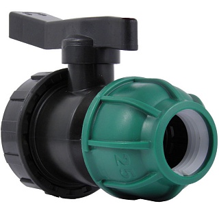 Кран шаровый компрессионный разъёмный ПНД 25*3/4" (вн.рез.) ТПК-АКВА (6/36)