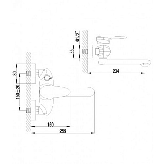 Смеситель д/ванны "SHIFT" (4314С) 40 мм.плоский излив 175мм бок.перекл. LEMARK