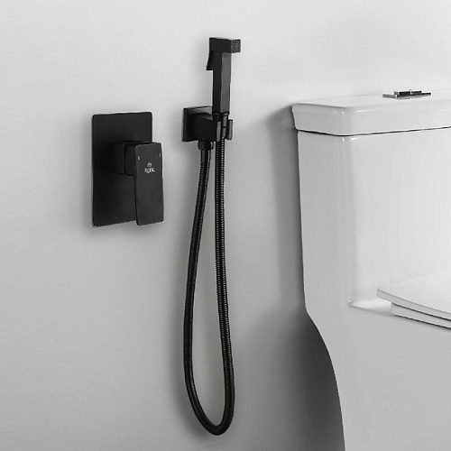 Смеситель с гиг. душ встраиваемый черный ROSE R2805H