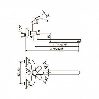Смеситель д/ванны OKSA картридж d35  длинный излив  35L35/К ARGO 29340