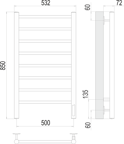Полотенцесушитель "Аврора" 500х850 П8 электро TERMINUS 