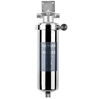 Колба для гор воды Slim 10" Гейзер Премьер 3/4" (нерж.сталь, со сливом, хомут) 50753