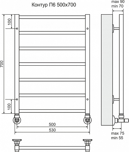 Полотенцесушитель 500х700 П6 "Контур" TERMINUS СНЯТ С ПРОИЗВОДСТВА