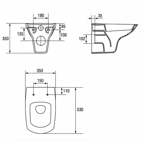 Унитаз подвесной  "CARINA" безободковый с м/л сидением (CERSANIT) 