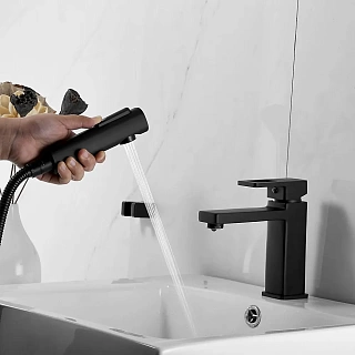 Смеситель д/раковины с гиг.душем SHEVANIK черный S8271H