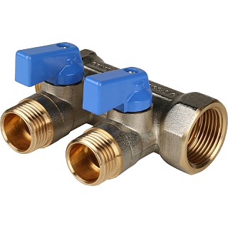 Коллектор с шар.кранами 3/4", 2 отвода 1/2" (SMB 6201 341202) STOUT(синие ручки)