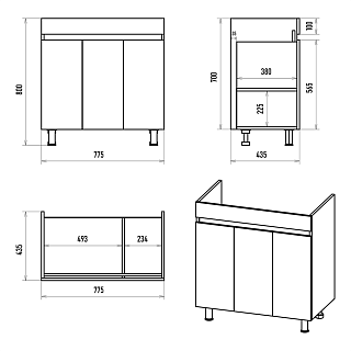 Комплект мебели 80 "Енисей-80" напольная 3 дв.  MISTY (ум.Канте-80)