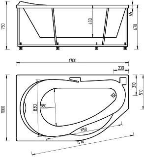 Ванна акриловая Таурус 170х100 левая