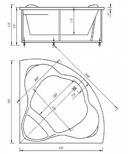 Ванна акриловая Галатея  135х135 угловая (с гидромассажем)