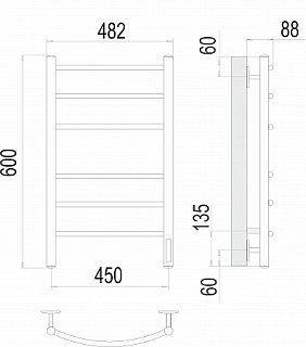 Полотенцесушитель "Классик" 450х600 П6 КС электро черный матовый (RAL 9005) TERMINUS 