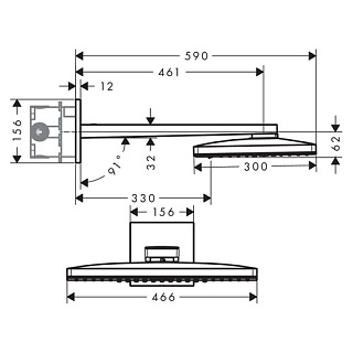 Верхний душ HANSGROHE Rainmaker Select 460х300 2реж.,бок.кроншт. 24005400